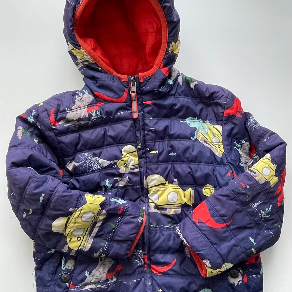 Mini Boden Reversible “Yellow Submarine” Puffer Coat Boys Size 5-6Y